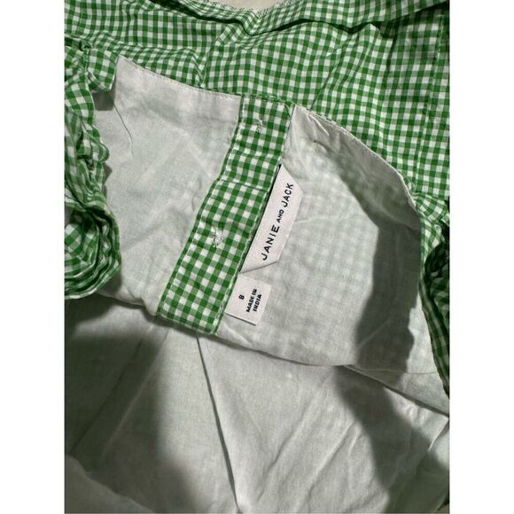 Janie and Jack green white gingham embroidered front top 8 - Picture 4 of 5